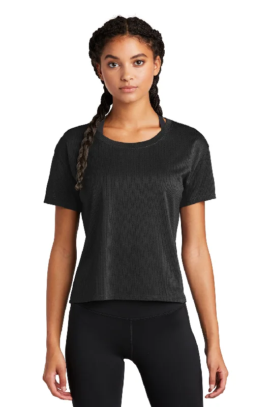 moss knit t-shirts -Sport-Tek Womens Draft Crop Short Sleeve Crewneck T-Shirt - Black