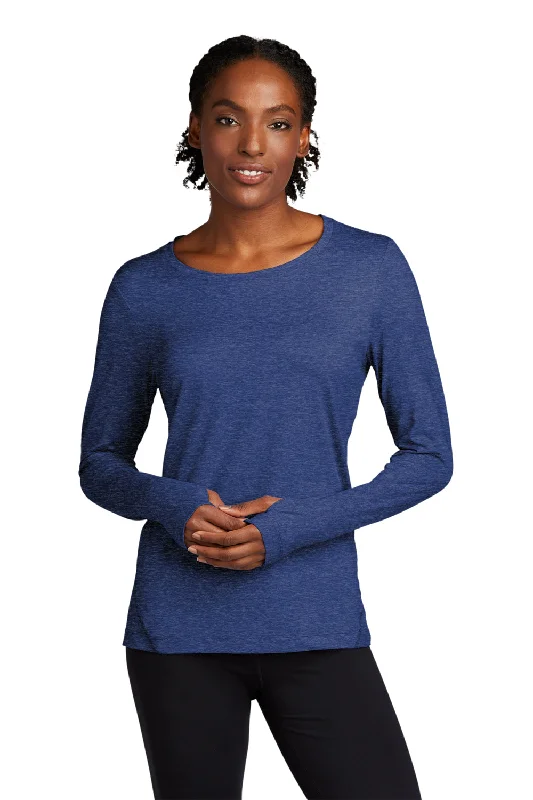 rolled hem t-shirts -Sport-Tek Womens Exchange 1.5 Long Sleeve Crewneck T-Shirt - Heather True Royal Blue