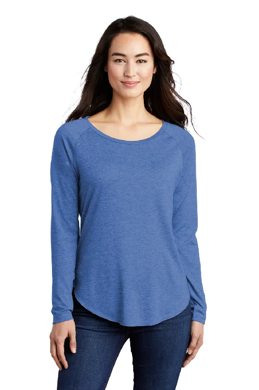 walnut retro t-shirts -Sport-Tek Womens Moisture Wicking Long Sleeve Scoop Neck T-Shirt - Heather True Royal Blue