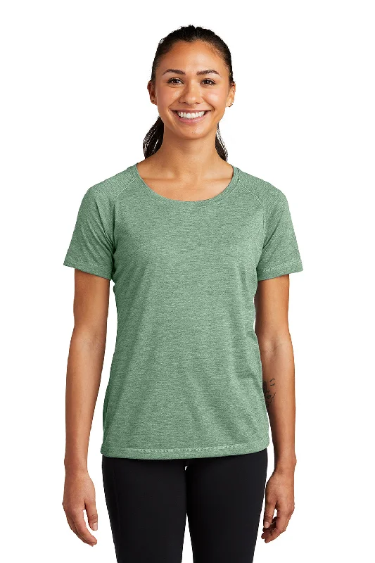 champagne t-shirts -Sport-Tek Womens Moisture Wicking Short Sleeve Scoop Neck T-Shirt - Heather Forest Green