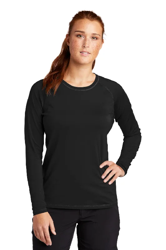 fuchsia cropped t-shirts -Sport-Tek Womens Rashguard Moisture Wicking Long Sleeve Crewneck T-Shirt - Black