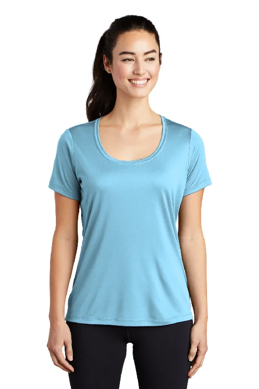 edge trim t-shirts -Sport-Tek Womens Moisture Wicking Short Sleeve Scoop Neck T-Shirt - Light Blue