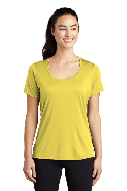 maxi length t-shirts -Sport-Tek Womens Moisture Wicking Short Sleeve Scoop Neck T-Shirt - Yellow