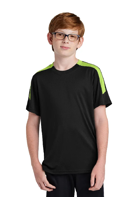 camel retro t-shirts -Sport-Tek Youth Moisture Wicking Competitor United Short Sleeve Crewneck T-Shirt - Black/Lime Shock Green - COMING SOON