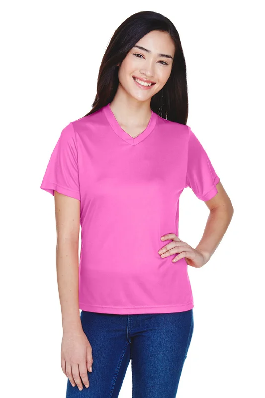 flared cuff t-shirts -Team 365 Womens Zone Performance Moisture Wicking Short Sleeve V-Neck T-Shirt - Charity Pink