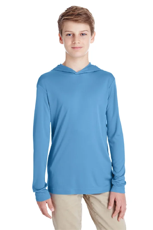 ivory basic t-shirts -Team 365 Youth Zone Performance Moisture Wicking Long Sleeve Hooded T-Shirt Hoodie - Light Blue