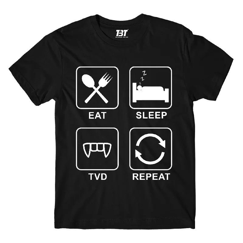 merlot casual t-shirts -The Vampire Diaries T shirt - Eat Sleep TVD Repeat