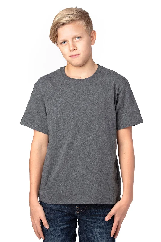 extended sleeve t-shirts -Threadfast Apparel Youth Ultimate Short Sleeve Crewneck T-Shirt - Heather Charcoal Grey