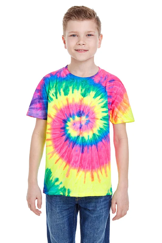 baby soft t-shirts -Tie-Dye Youth Short Sleeve Crewneck T-Shirt - Neon Rainbow