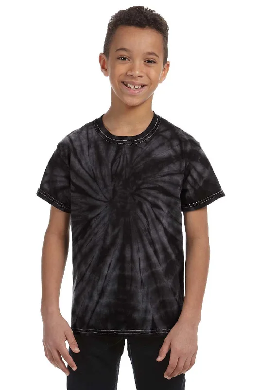 umber brown t-shirts -Tie-Dye Youth Short Sleeve Crewneck T-Shirt - Black