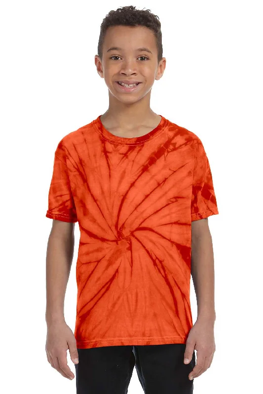 long graphic t-shirts -Tie-Dye Youth Short Sleeve Crewneck T-Shirt - Orange