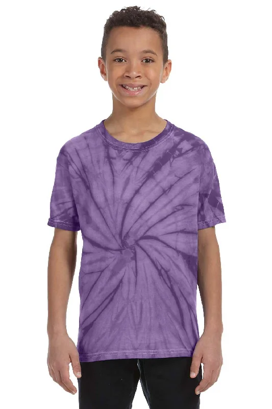 swing fit t-shirts -Tie-Dye Youth Short Sleeve Crewneck T-Shirt - Purple