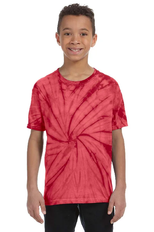 steel print t-shirts -Tie-Dye Youth Short Sleeve Crewneck T-Shirt - Red