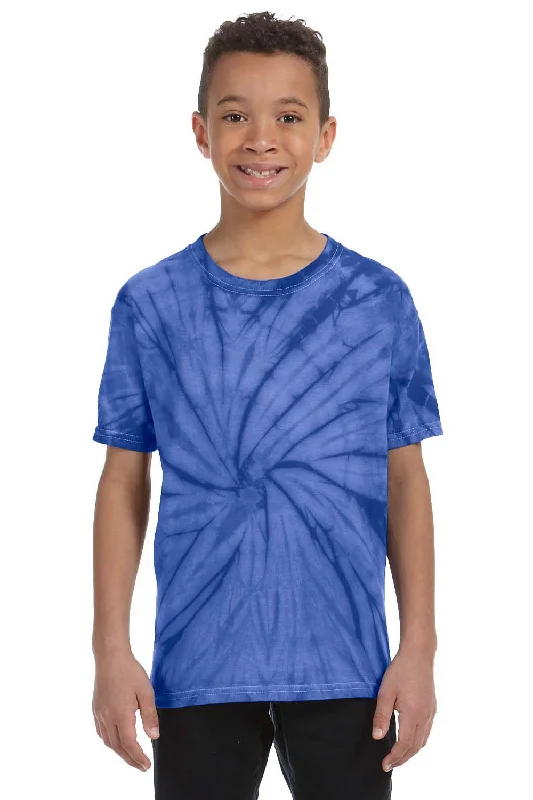 cerise workout t-shirts -Tie-Dye Youth Short Sleeve Crewneck T-Shirt - Royal Blue