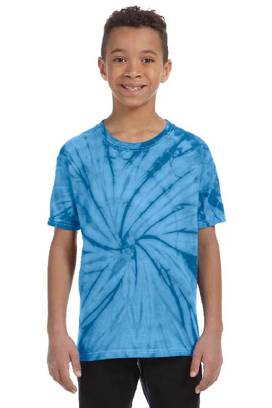 navy dusk t-shirts -Tie-Dye Youth Short Sleeve Crewneck T-Shirt - Turquoise Blue