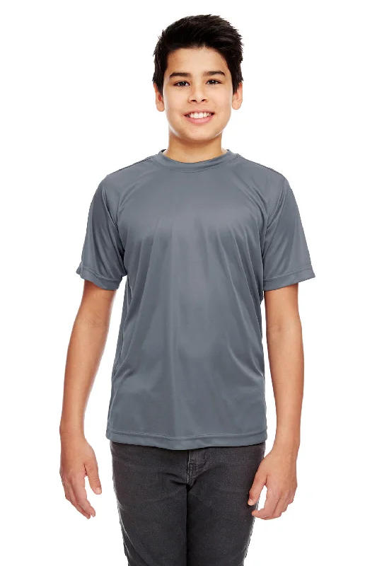 ruffle sleeve t-shirts -UltraClub Youth Cool & Dry Performance Moisture Wicking Short Sleeve Crewneck T-Shirt - Charcoal Grey