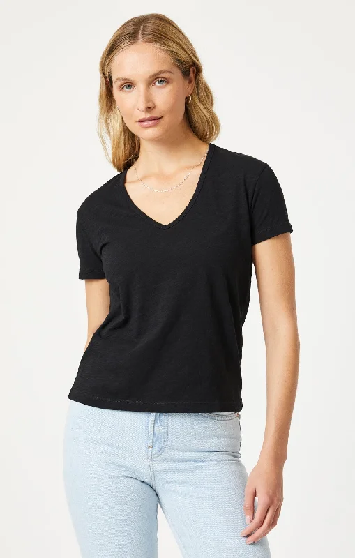 ribbed knit t-shirts -V-NECK T-SHIRT IN BLACK