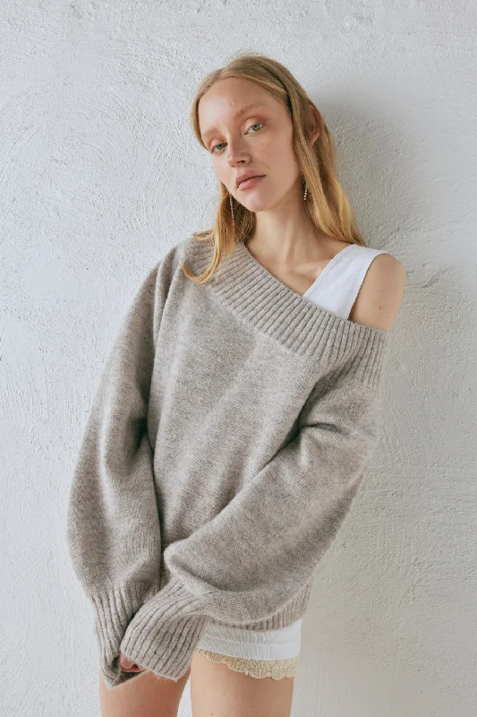 pullover sweater with gathers -Alma Knit Jumper Grey Marle