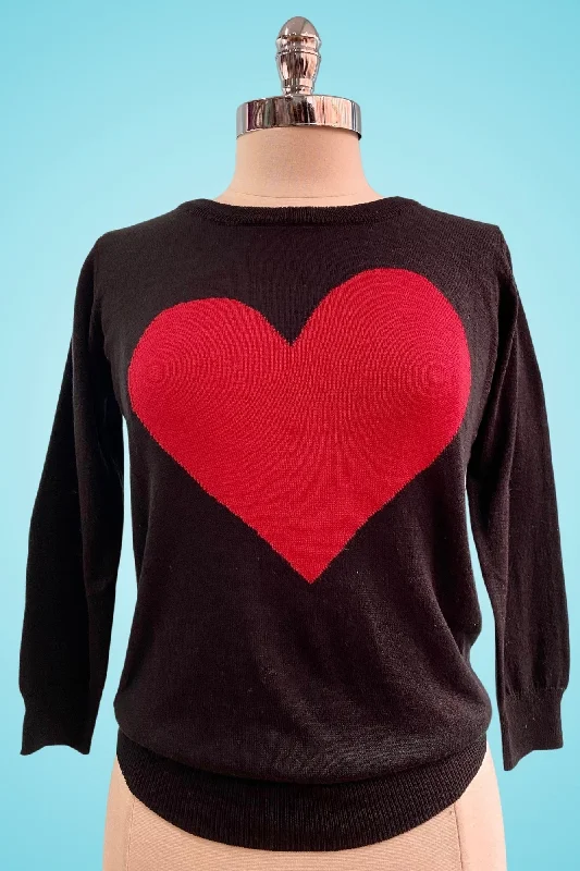 pullover sweater women slate blue -Black and Red Heart Pullover Sweater