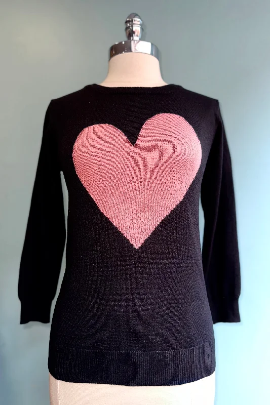 merino pullover sweater fine -Coral and Black Heart Pullover Sweater