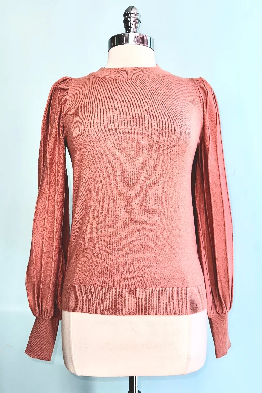 organic wool pullover sweater -Honey Ginger Striped Blouson Sleeve Pullover Sweater