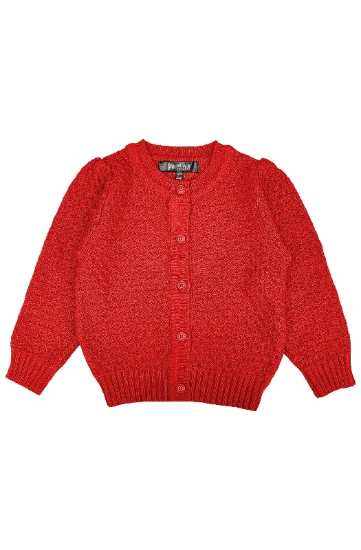 cardigan kids animal print -Kids Red Puff Sleeve Cardigan