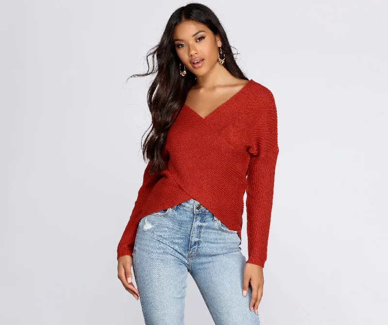 pullover sweater with twists -Cross 'Em Off Pullover Sweater