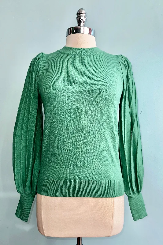 long pullover sweater relaxed -Rosemary Green Striped Blouson Sleeve Pullover Sweater