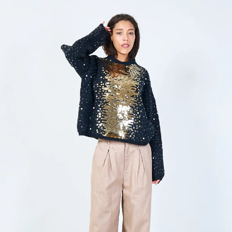 patterned linen pullover sweater -Sequin embellished sweater wholesale