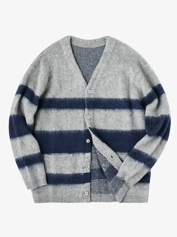 long cardigan relaxed chic -Brushed Wool-Blend Striped Knitted Cardigan