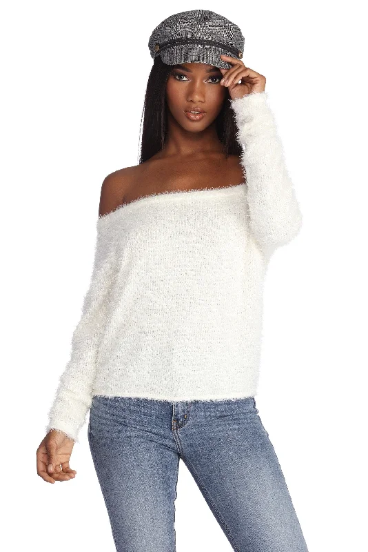 short pullover sweater sporty -Snowy Vibes Fuzzy Pullover Top