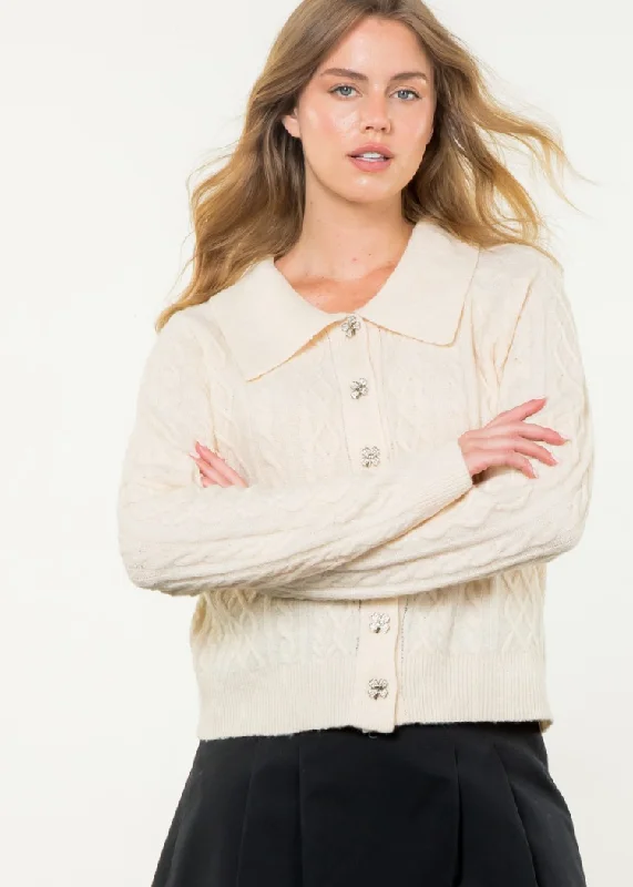 cardigan for women rich mocha -THML Pearl Cardigan- Creme