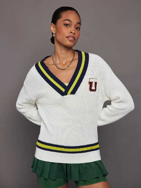 pullover sweater with gathers -Varsity Josie Sweater - Natural