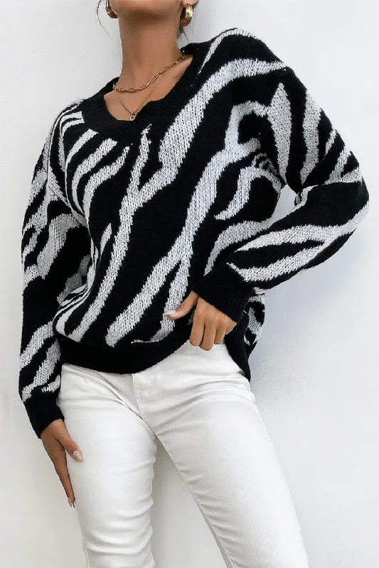 pullover sweater men fair isle -Zebra Print Sweater