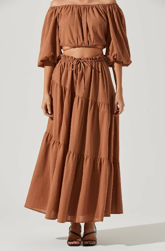 sweat-wicking skirts -Balboa Tiered Maxi Skirt In Brown