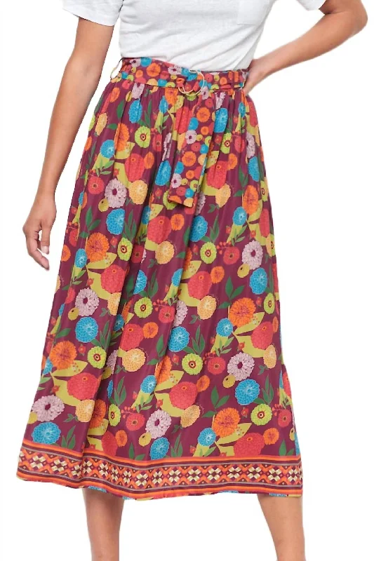 precise utility skirts -Bella Bouquet Print Skirt In Burgundy Multi