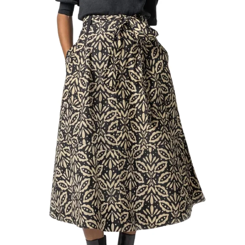 active grid skirts -Belted Midi Skirt In Khaki Motif