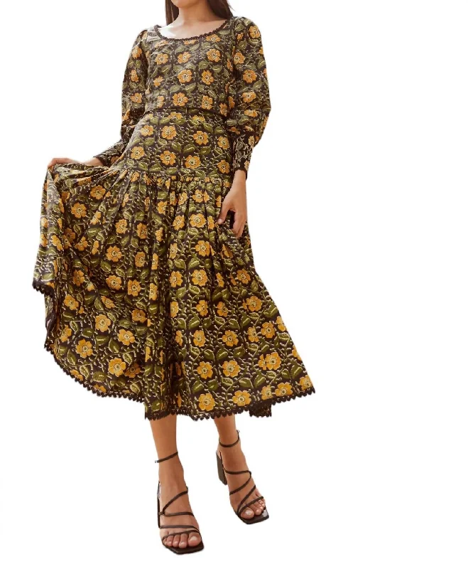 twilight blue skirts -Diane Drop Waist Skirt In Faded Black And Golden Floral