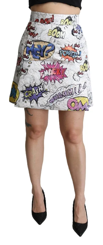 pleat hem skirts -Dolce & Gabbana Chic Cartoon Brocade Mini Women's Skirt