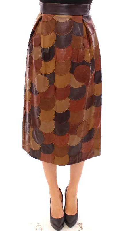 slim pattern skirts -Dolce & Gabbana Elegant Leather Patchwork Women's Skirt