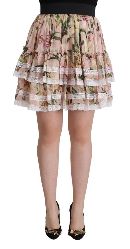 pair graphic skirts -Dolce & Gabbana Elegant Lily Print Tie A-Line Mini Women's Skirt