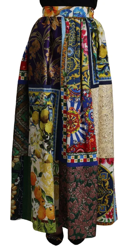 berry performance skirts -Dolce & Gabbana High Waist Maxi Skirt with Sicilian Women's Patterns