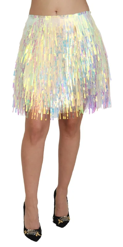 pine stretch skirts -Dolce & Gabbana Iridescent Fringe Mini Skirt Mid Women's Waist