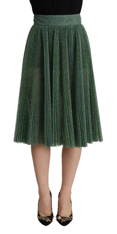 chunky pattern skirts -Dolce & Gabbana Metallic  Pleated A-Line Midi Women's Skirt