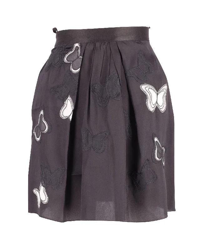 ruched hem skirts -Dolce & Gabbana Skirt with Butterfly Applique in Black Silk