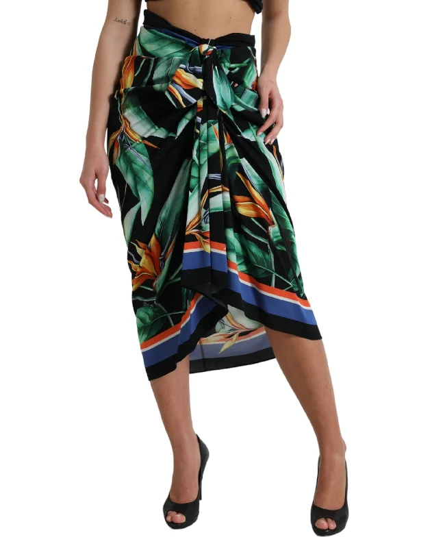 chunky pattern skirts -Dolce & Gabbana  Strelitzia High Waist Wrap Midi Women's Skirt