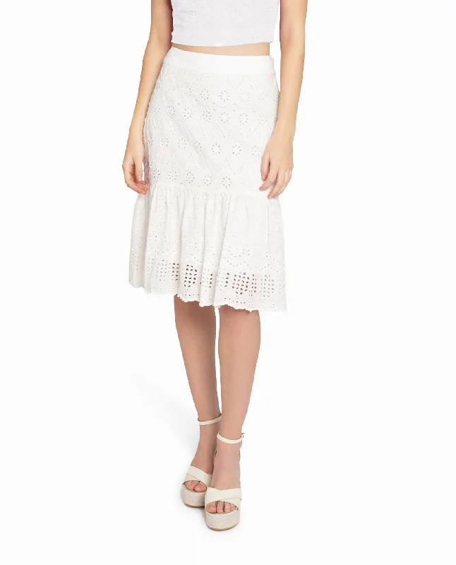 fluid weave skirts -Embellished Eyelet Mini Skirt In White