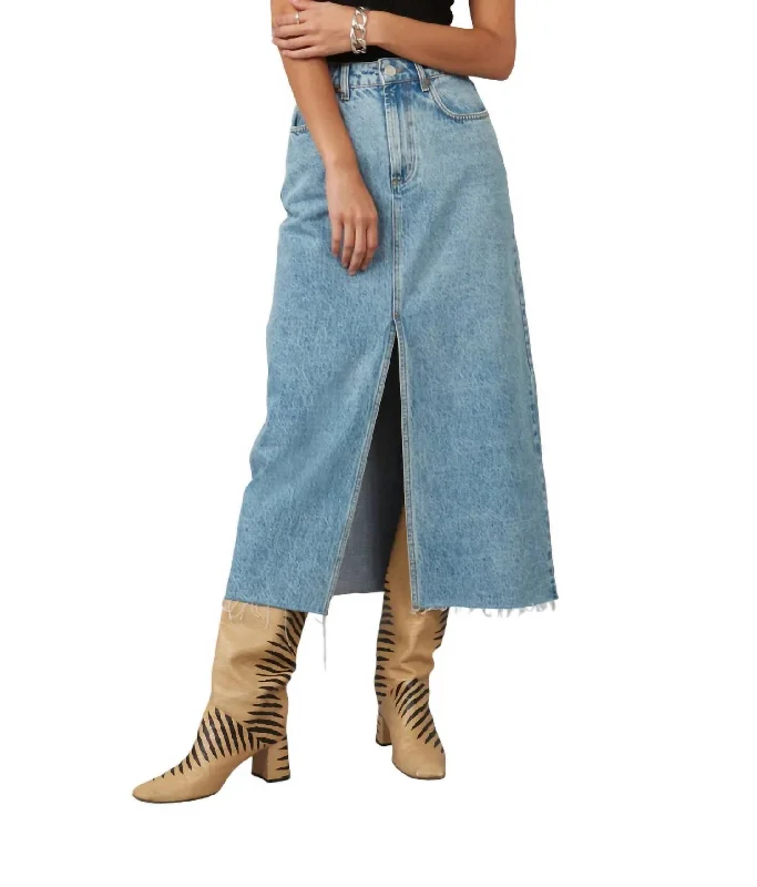 recycled cotton skirts -Halston Denim Maxi Skirt With Front Slit In Vintage Ice Blue