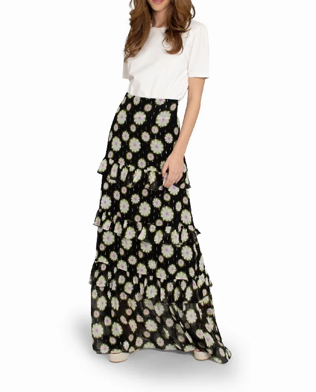 contrast trim skirts -Hazy Daisy Tiered Maxi Skirt