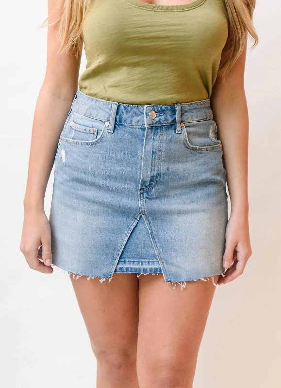 petite weave skirts -Jessie Raw Hem Denim Skirt In Lightwash